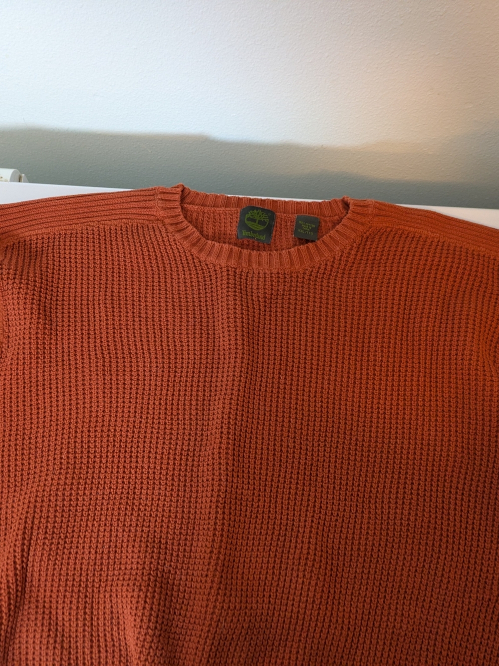 Timberland Men's Orange Waffle Knit Crewneck Sweater